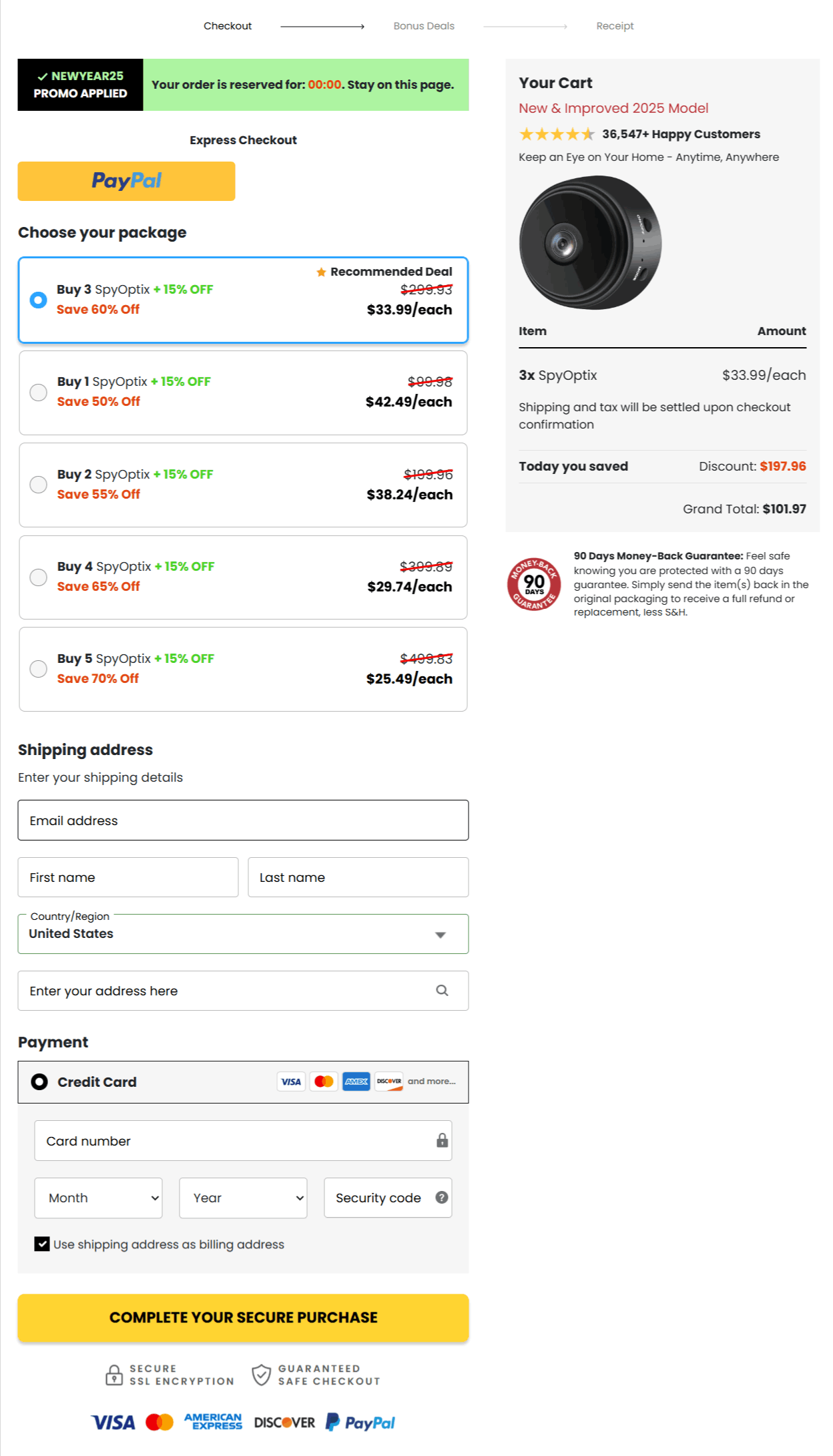 SpyOptix checkout page
